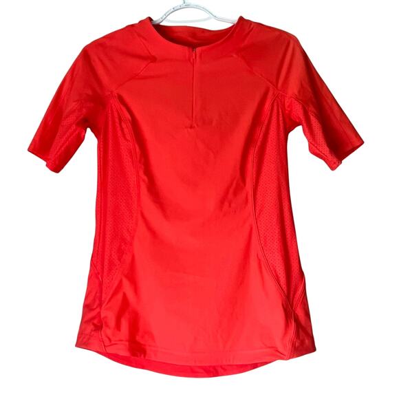 Athleta Neon Orange 1/4 Zip 1/4 Sleeve Top Size Small - Picture 1 of 12